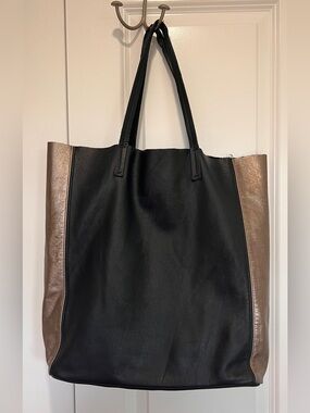 Eileen Fisher Black and Metallic Bronze Two-Tone Tote Bag